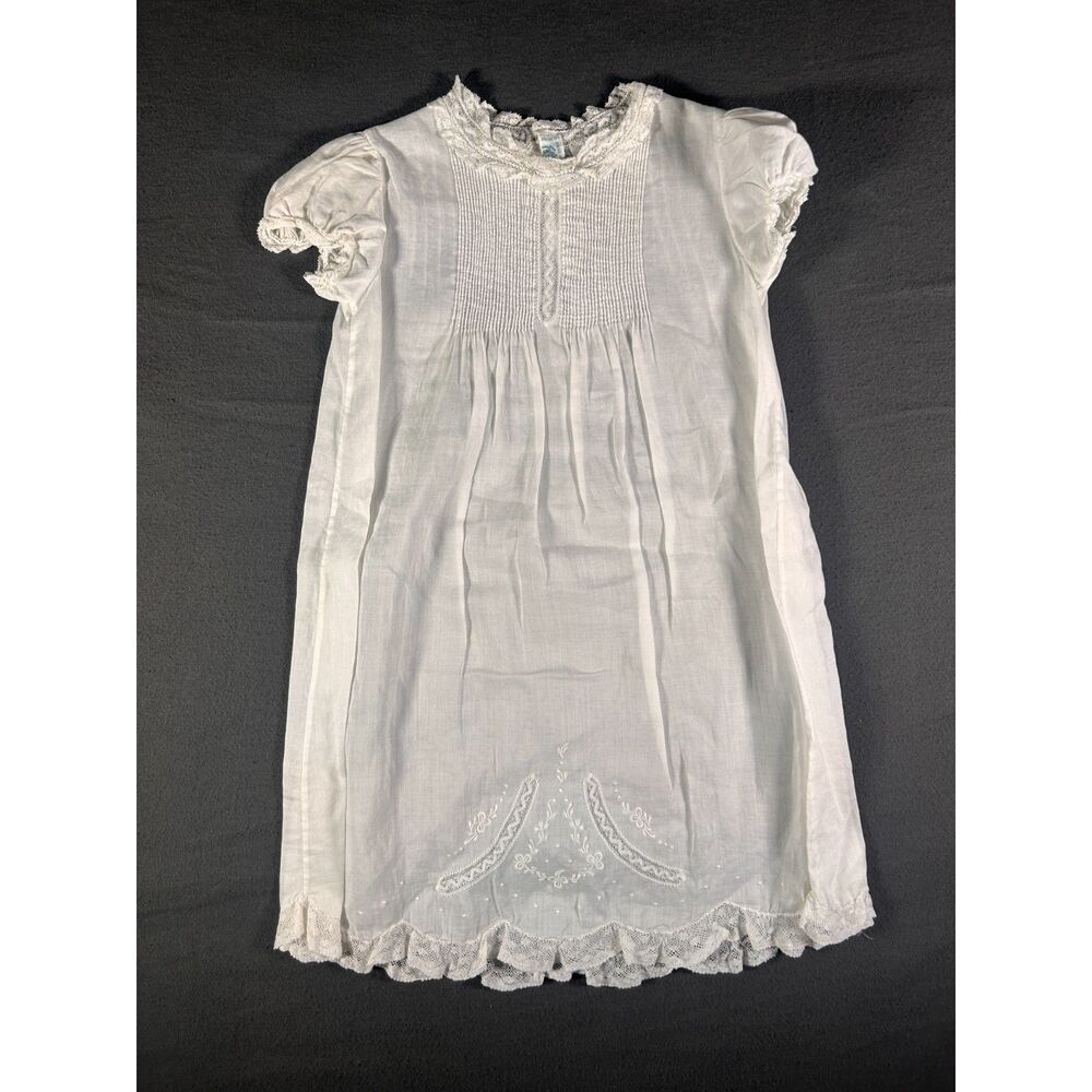 Coquette Vintage Feltman Bros Hand Embroidered White Baby Dress Christening Gown